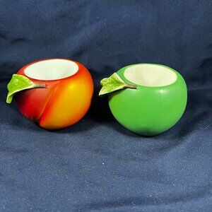 Apple & Peach Partylite Votive Candle Holders Hand-Painted Ceramic Home Decor